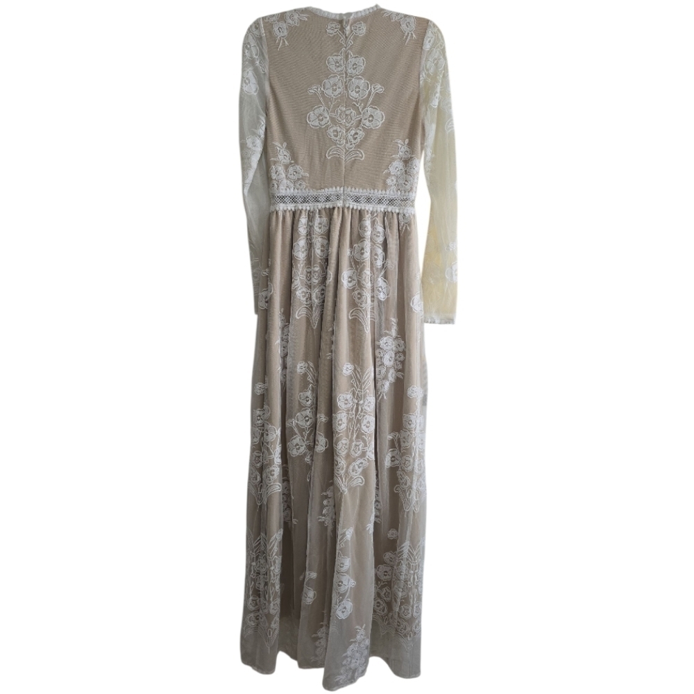 Jaus Tallulah Maxi Dress in Ivory/Nude Small Plunging Neck Lace Wedding Bride - Picture 7 of 10